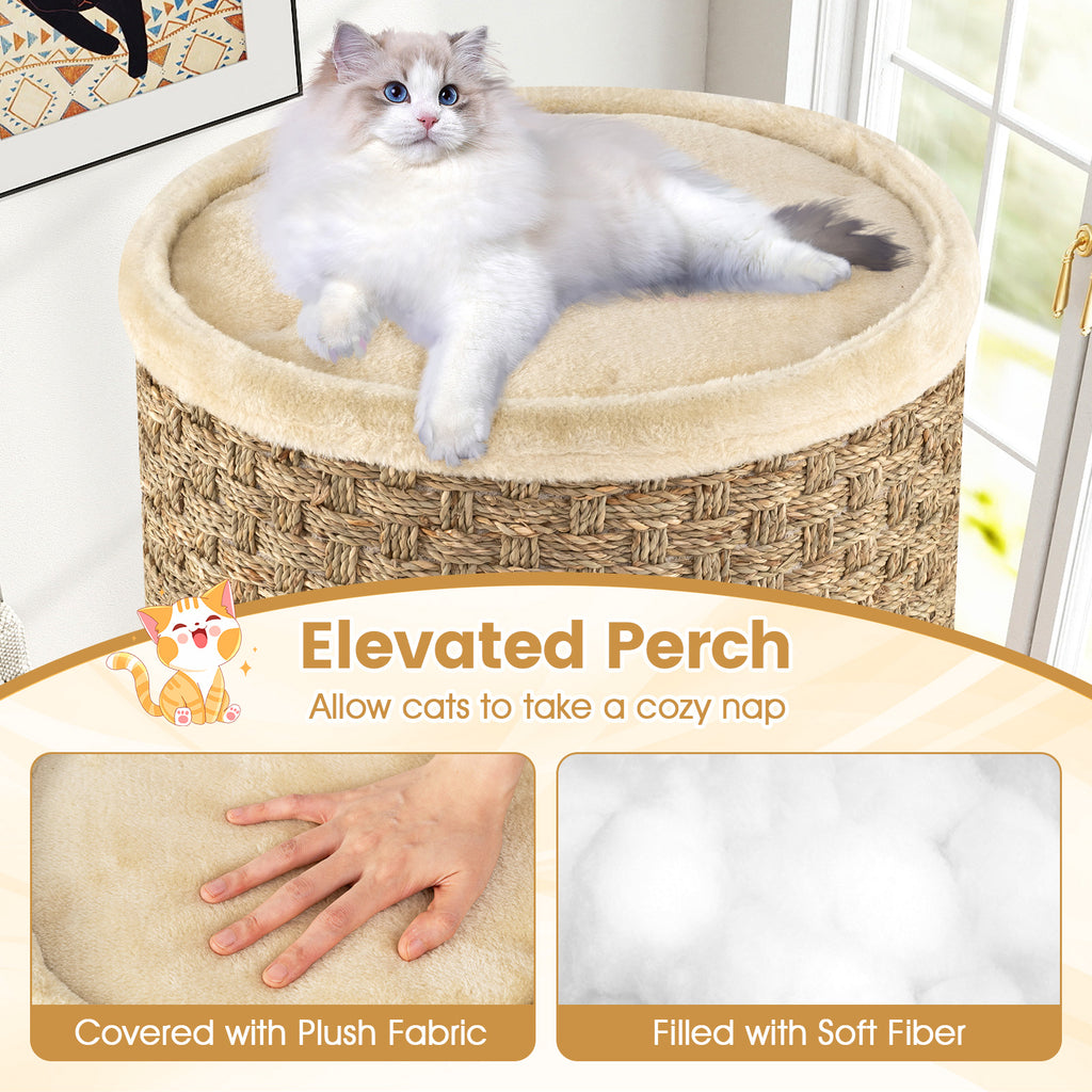 3-Story Cat Condo 28 Inch Multi-level Cat Hideaway with Sisal Scratching Pad-Brown