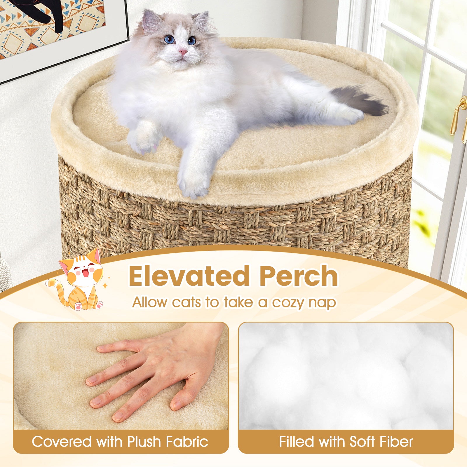 3-Story Cat Condo 28 Inch Multi-level Cat Hideaway with Sisal Scratching Pad-Brown