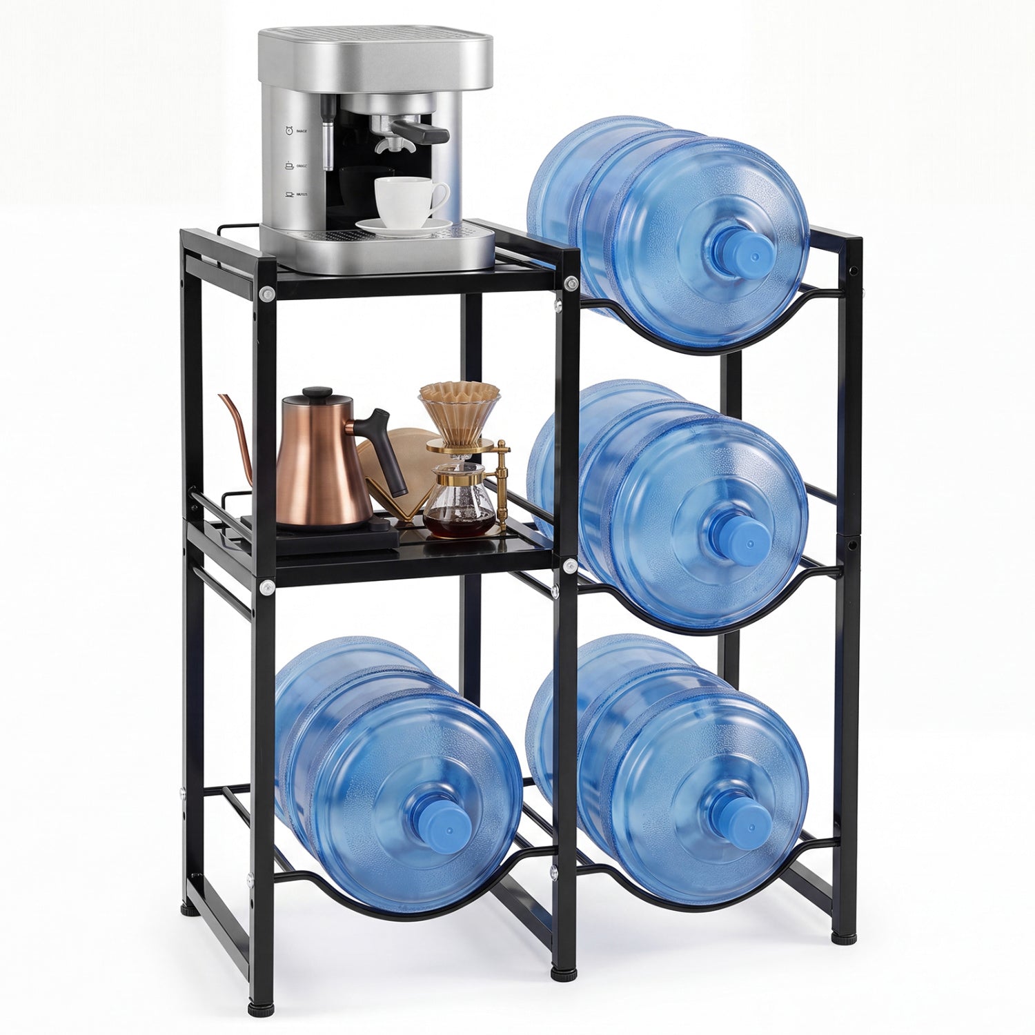Support de rangement pour bonbonnes d'eau de 19 litres à 3 niveaux avec étagères-Noir