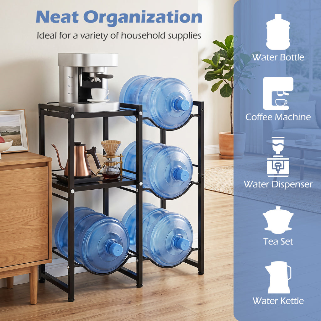 Support de rangement pour bonbonnes d'eau de 19 litres à 3 niveaux avec étagères-Noir