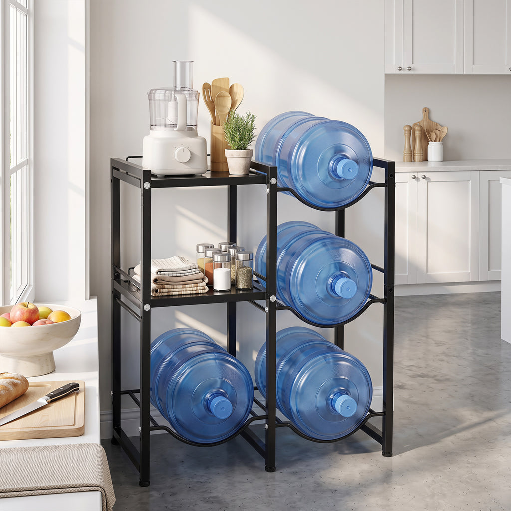 Support de rangement pour bonbonnes d'eau de 19 litres à 3 niveaux avec étagères-Noir