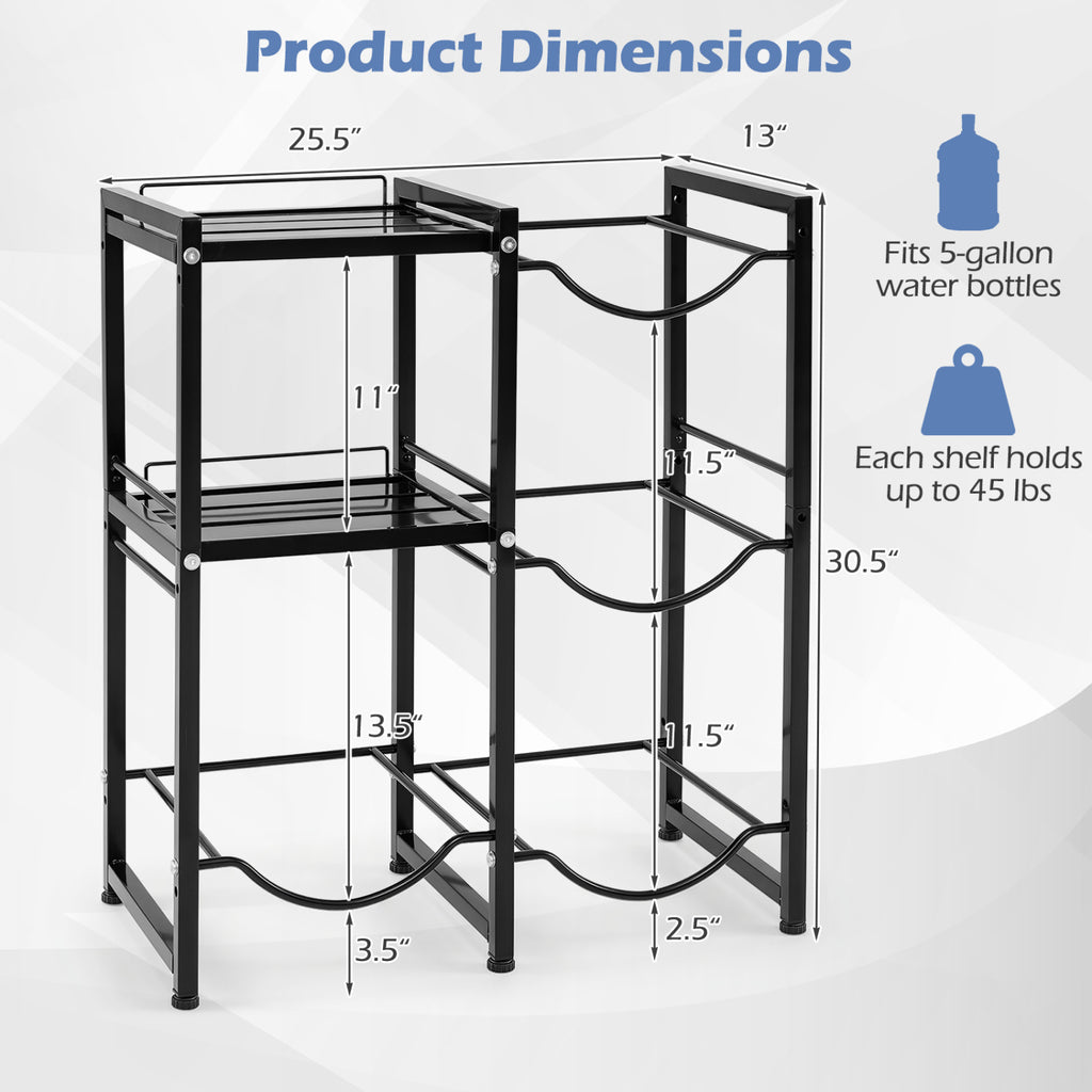 Support de rangement pour bonbonnes d'eau de 19 litres à 3 niveaux avec étagères-Noir