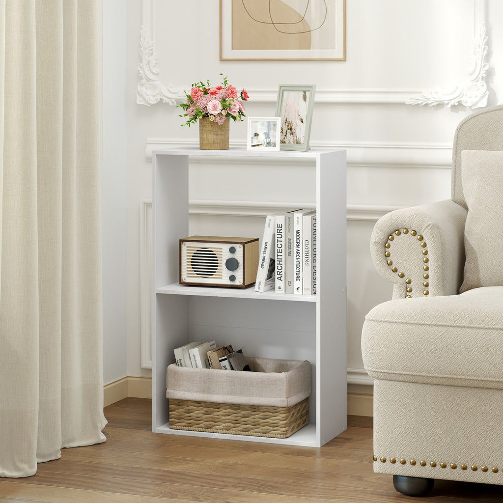 3-Tier Bookshelf with Open Storage Compartment and Freestanding Display Shelf-White