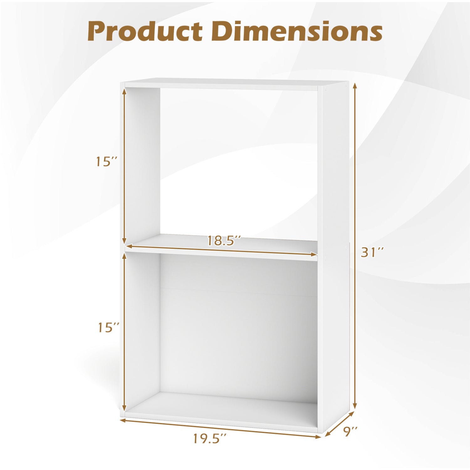 3-Tier Bookshelf with Open Storage Compartment and Freestanding Display Shelf-White