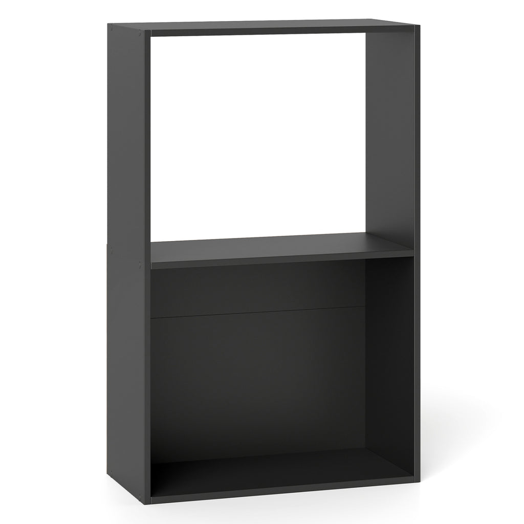3-Tier Bookshelf with Open Storage Compartment and Freestanding Display Shelf-Black