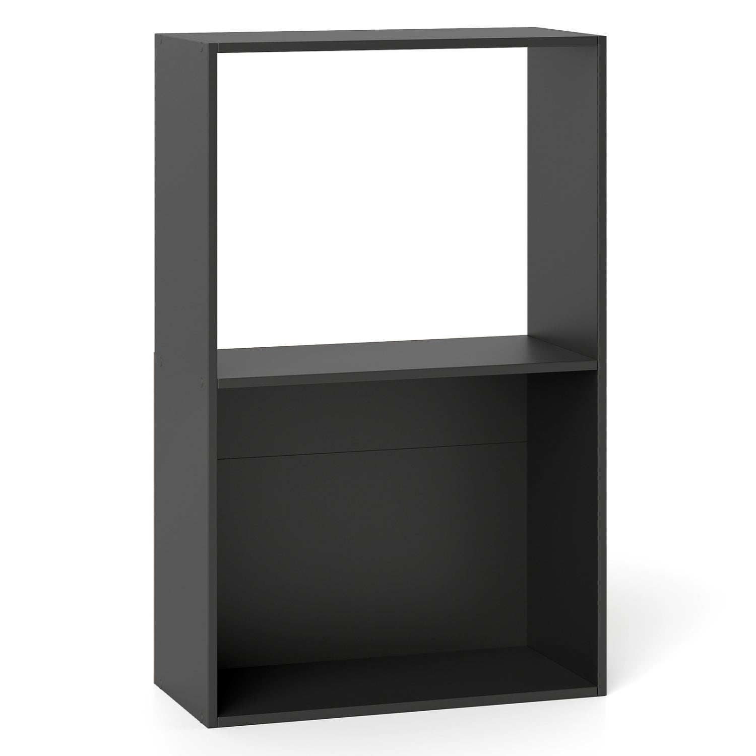 3-Tier Bookshelf with Open Storage Compartment and Freestanding Display Shelf-Black