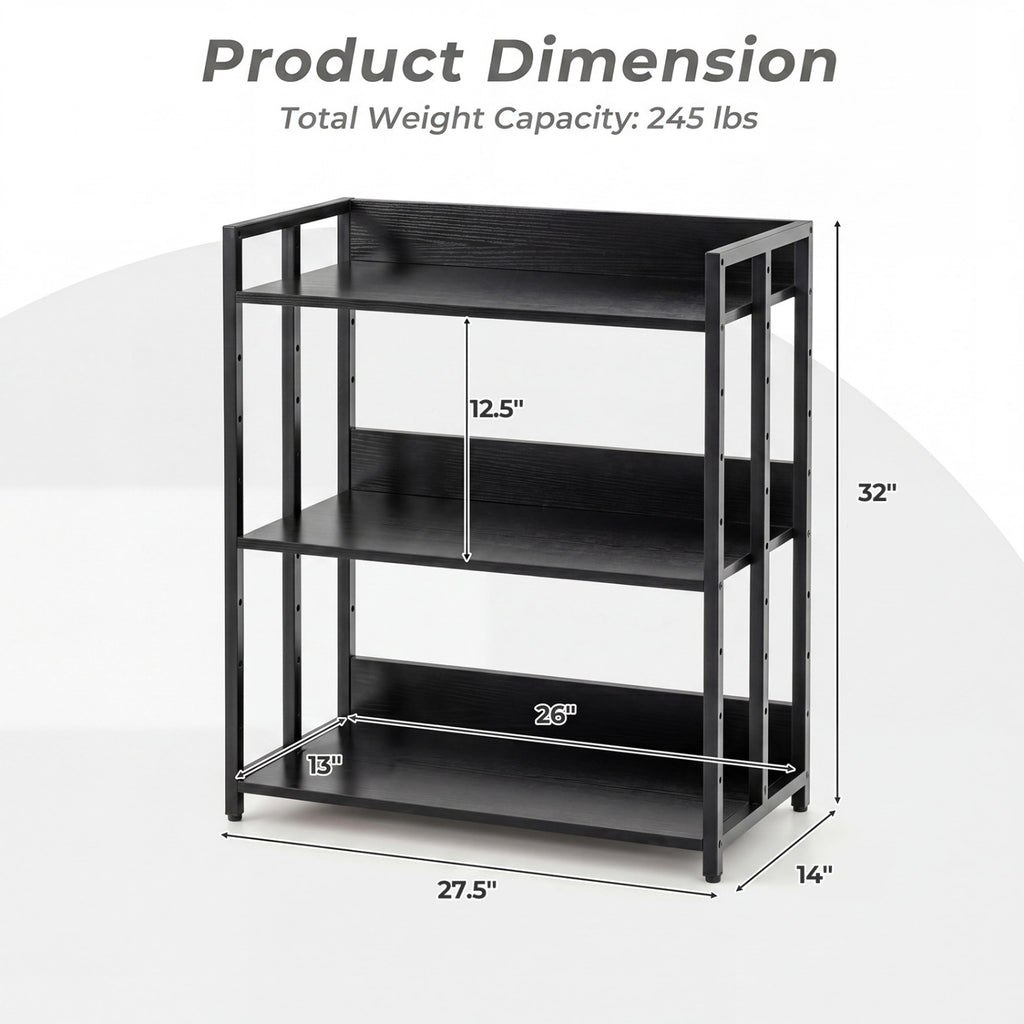 3-Tier Corner Bookshelf with Adjustable Shelves and Anti-Toppling Device for Study-Black