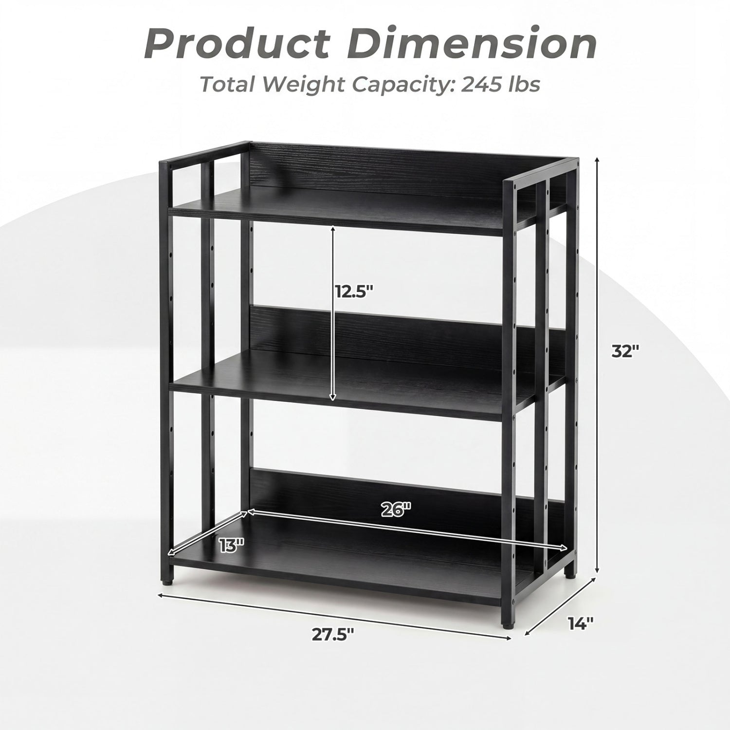 3-Tier Corner Bookshelf with Adjustable Shelves and Anti-Toppling Device for Study-Black