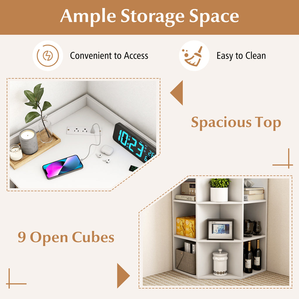3-Tier Corner Cabinet with Charging Station for Bedroom-White