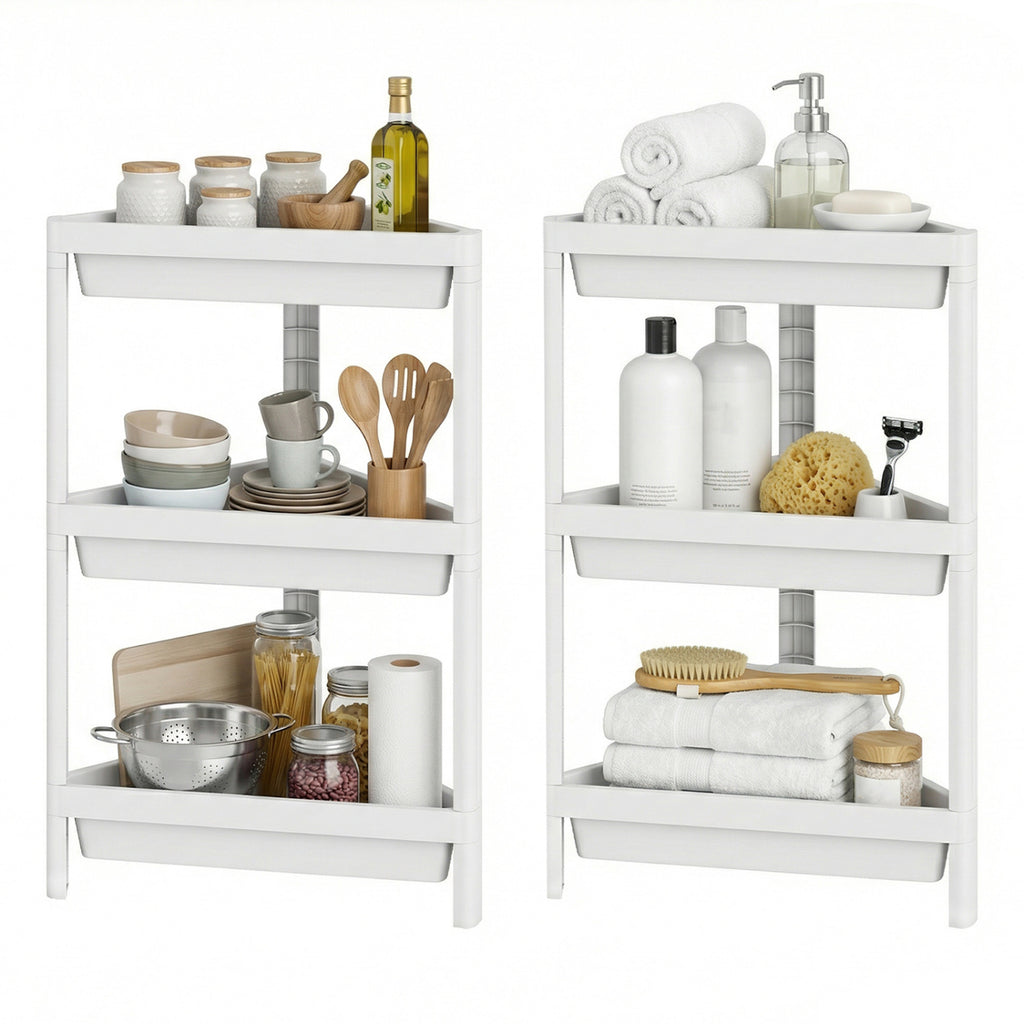 3-Tier Corner Shower Caddy 2-Pack with Detachable Design-White