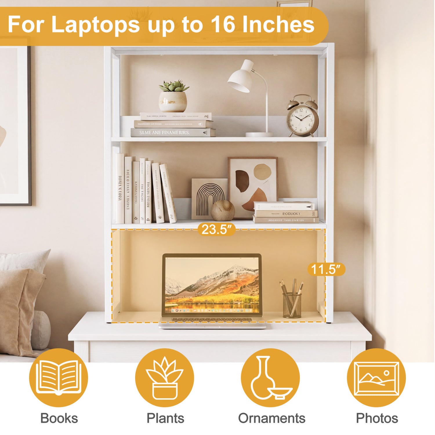 3-Tier Countertop Storage Hutch with Open Shelves-White
