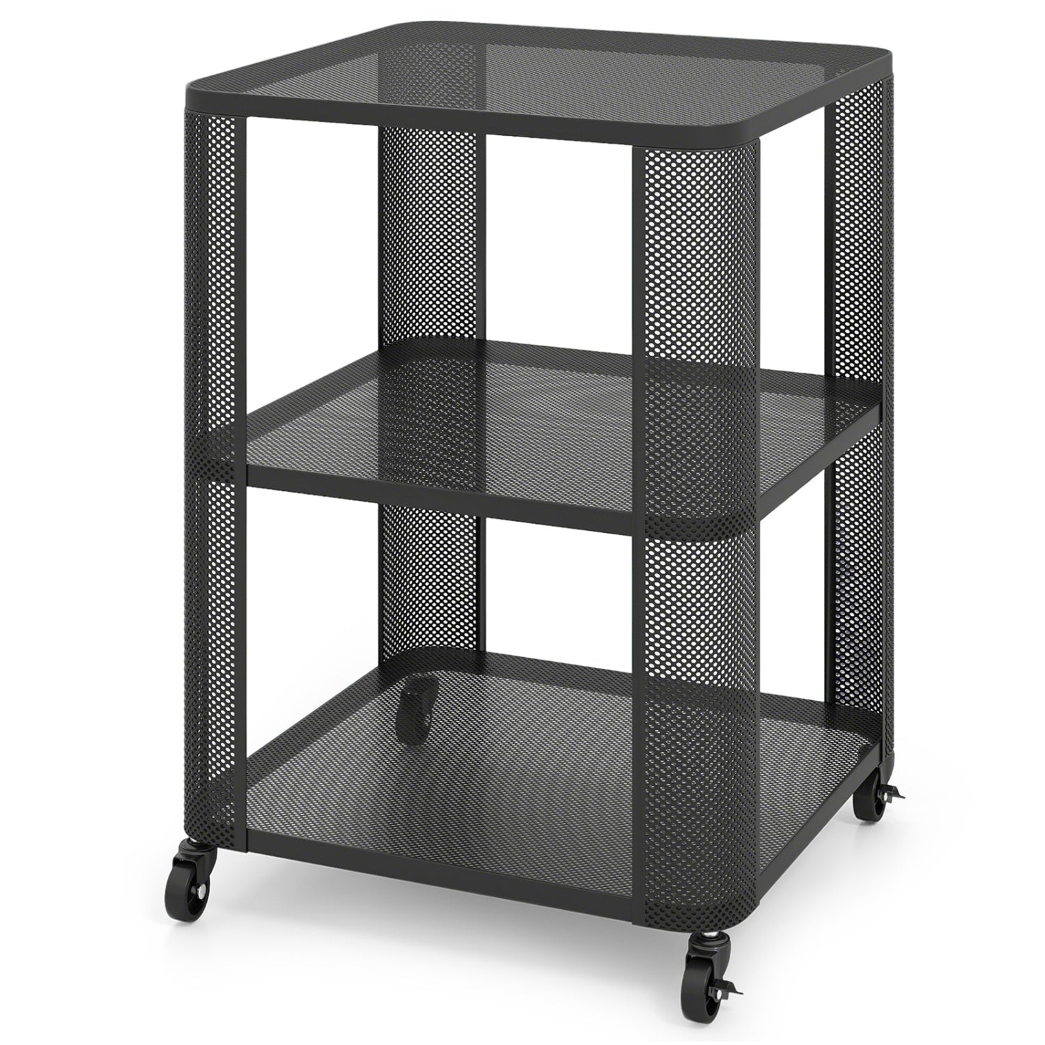 3-Tier End Table with Wheels Rolling Side Table with Open Storage Shelves-1 Piece