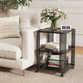 3-Tier End Table with Wheels Rolling Side Table with Open Storage Shelves-Set of 2