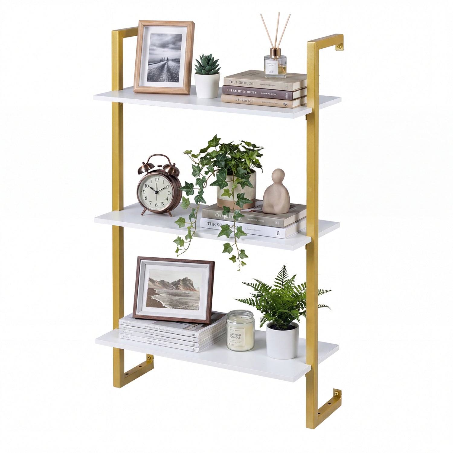3-Tier Floating Modern Kitchen Shelf for Living Room Home Office and Bathroom-White
