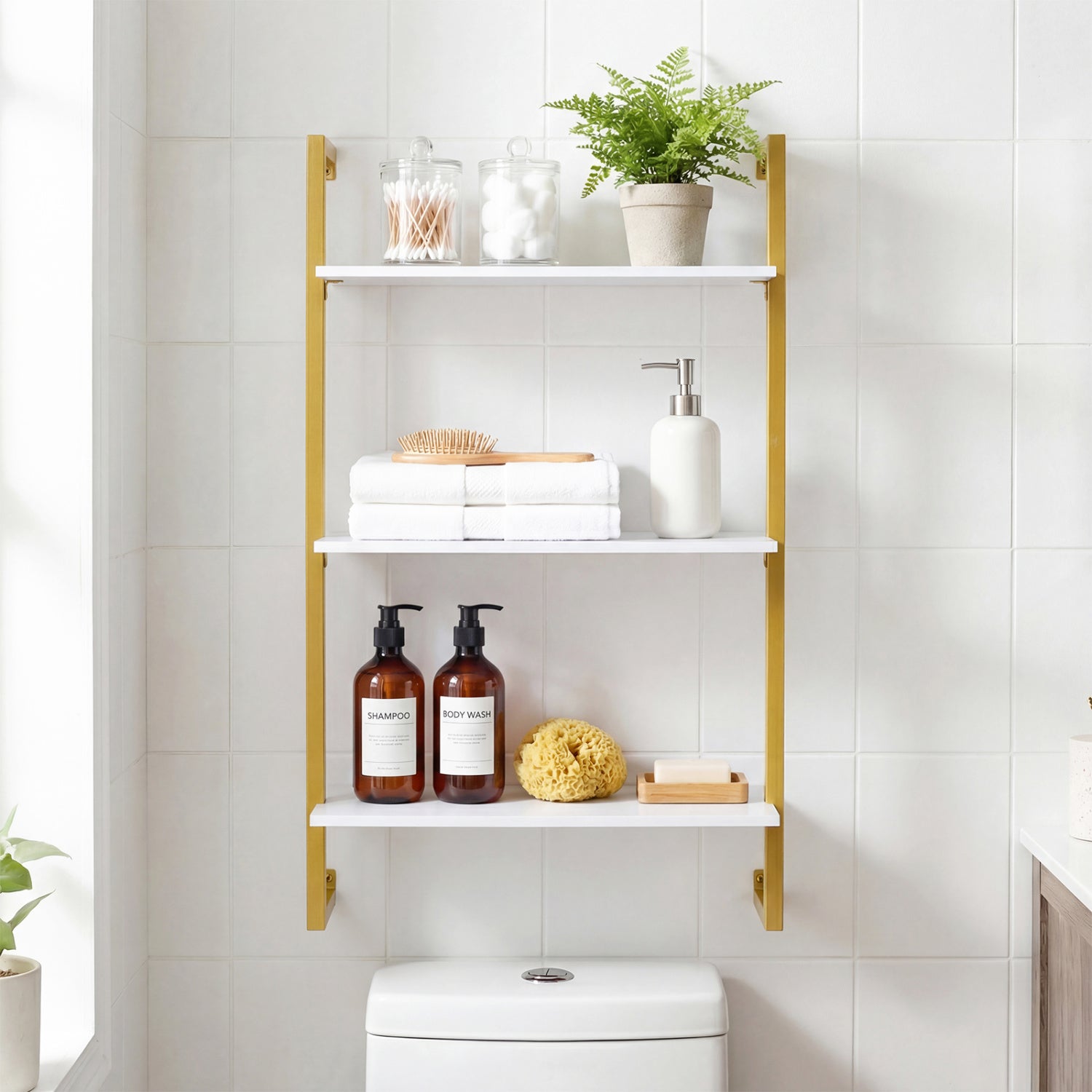 3-Tier Floating Modern Kitchen Shelf for Living Room Home Office and Bathroom-White