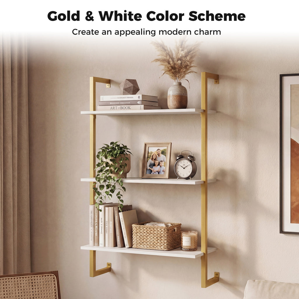 3-Tier Floating Modern Kitchen Shelf for Living Room Home Office and Bathroom-White