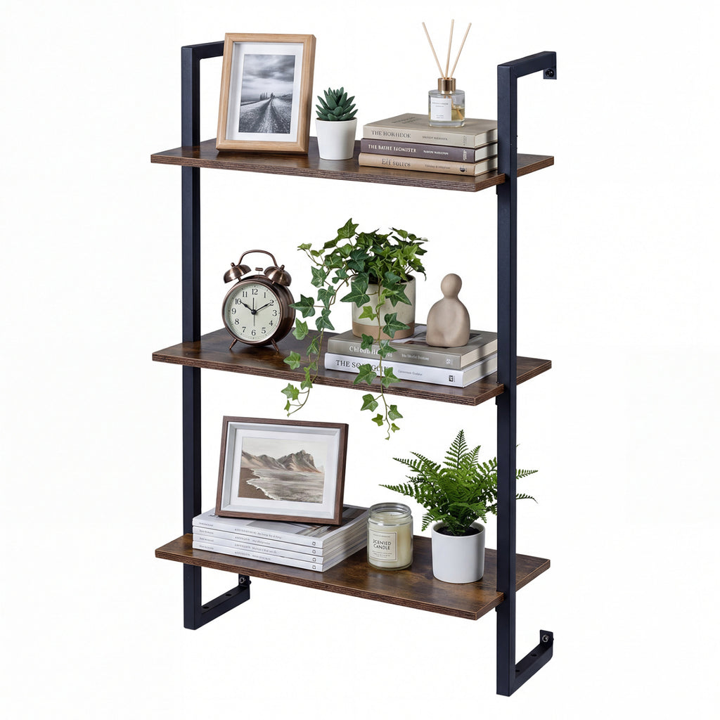 3-Tier Floating Modern Kitchen Shelf for Living Room Home Office and Bathroom-Rustic Brown