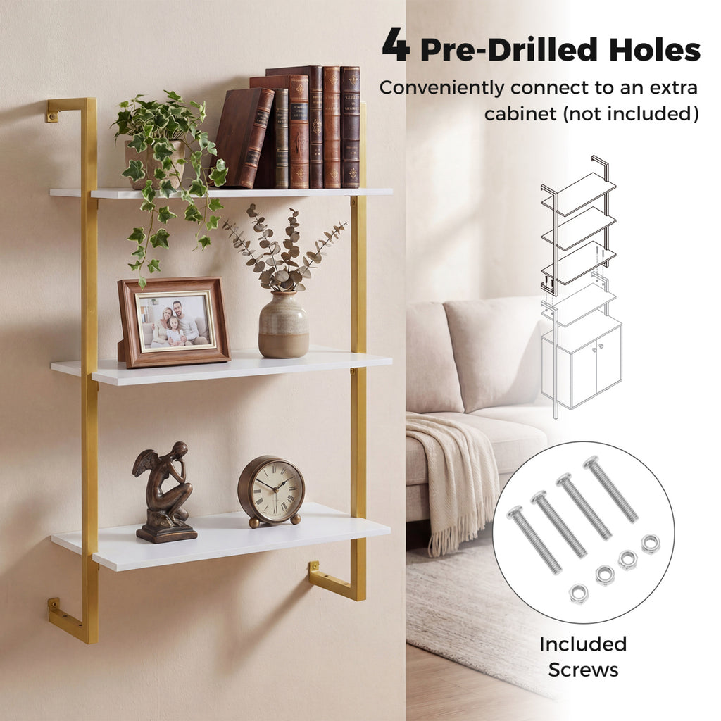 3-Tier Floating Modern Kitchen Shelf for Living Room Home Office and Bathroom-White