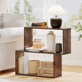 3-Tier Geometric Bookshelf Freestanding Wooden Bookcase with 2 Cubic Compartments-Brown