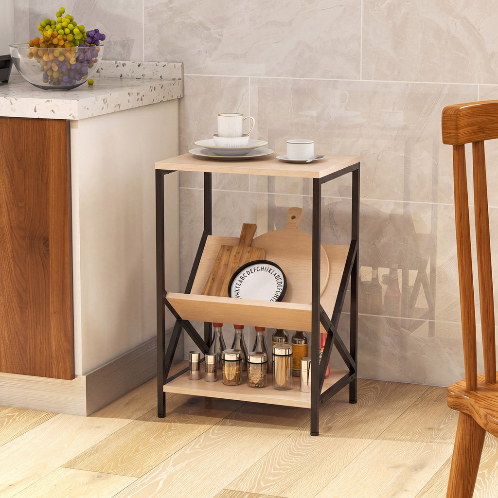 3-Tier Industrial Side Table with V-shaped Bookshelf for Living Room-Natural