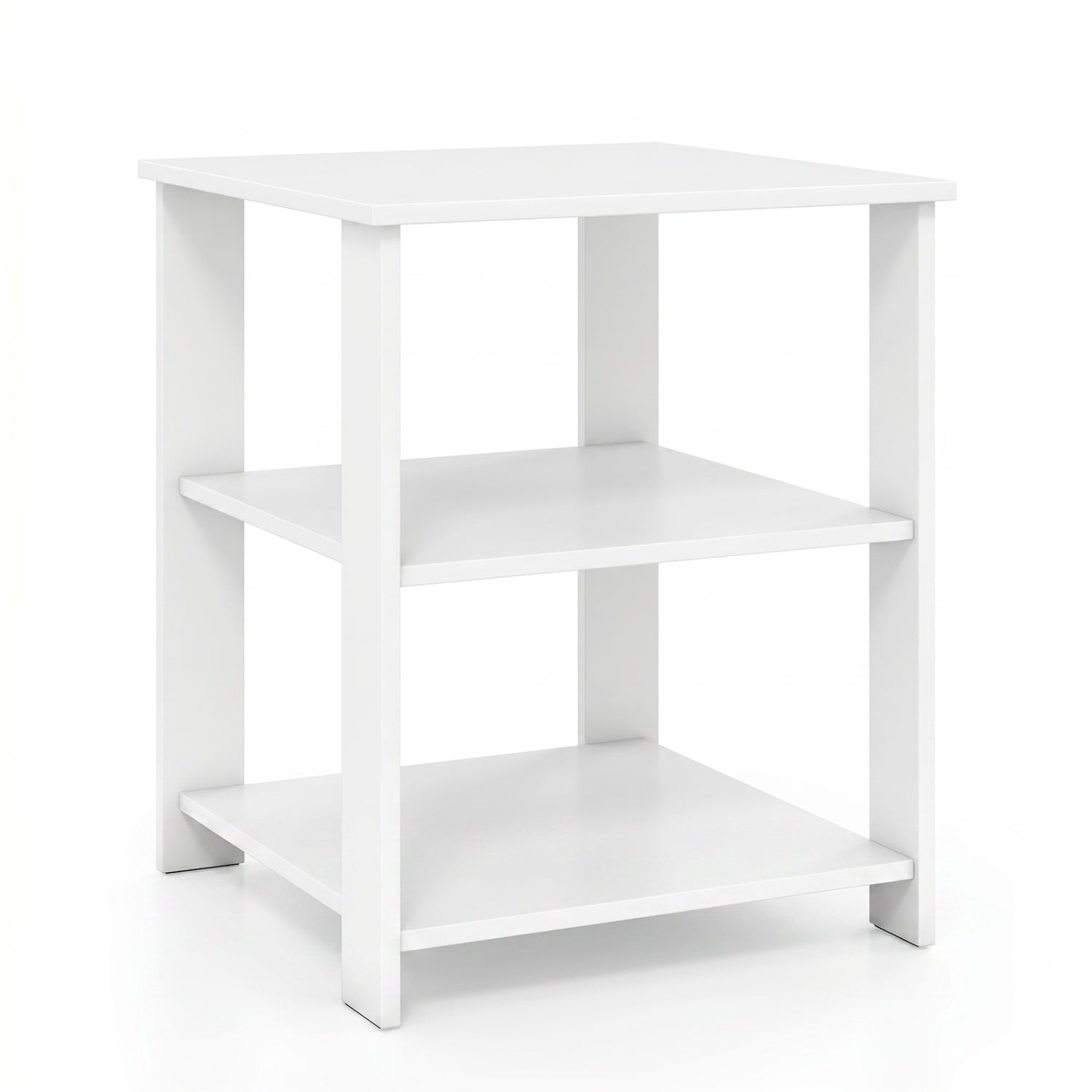 3-Tier Modern Nightstand Square Side Table with Open Storage Shelves-White