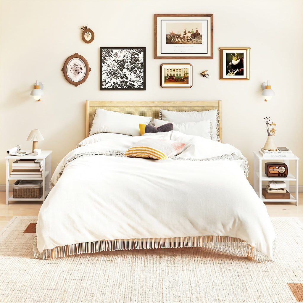 3-Tier Modern Nightstand Square Side Table with Open Storage Shelves-White