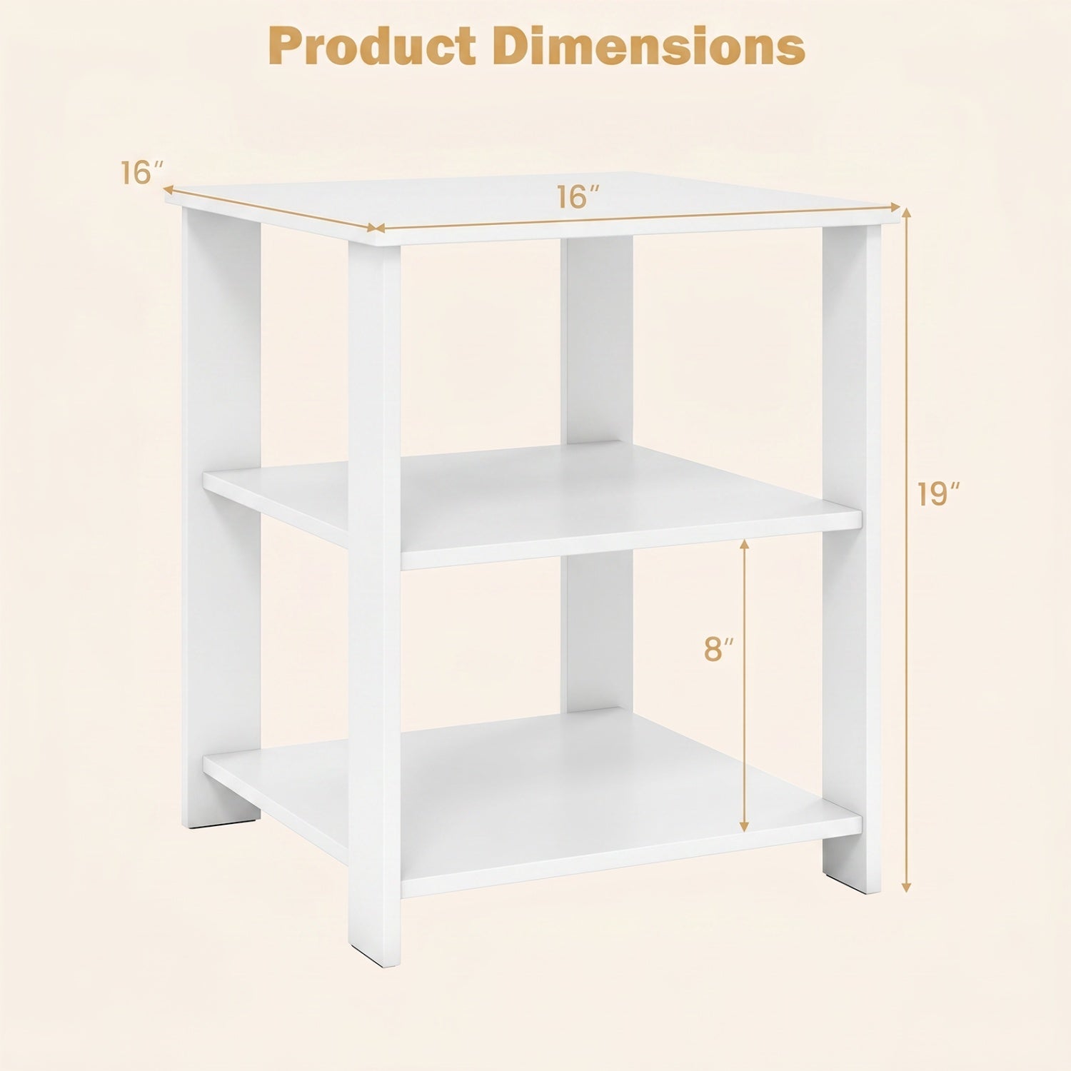 3-Tier Modern Nightstand Square Side Table with Open Storage Shelves Set of 2-White