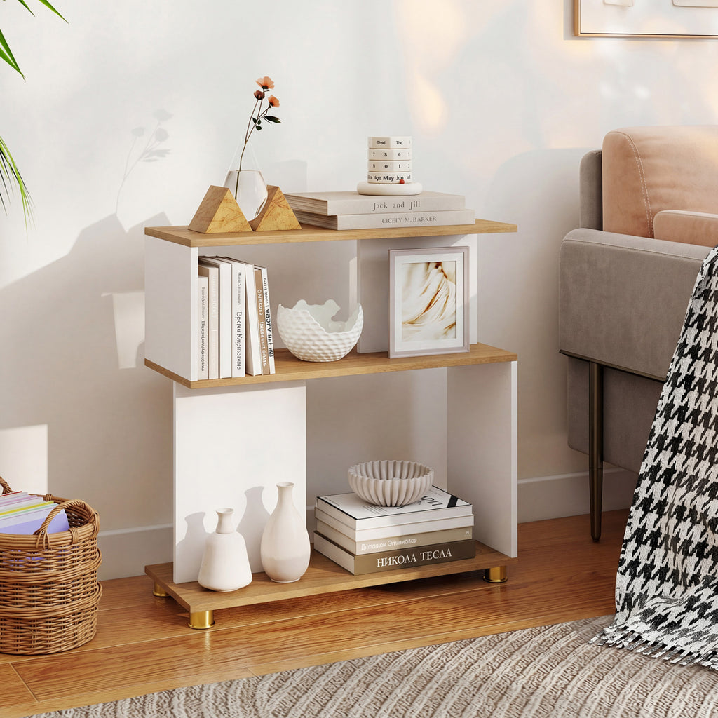 3-Tier Modern S-shaped Bookshelf with Adjustable Feet-White