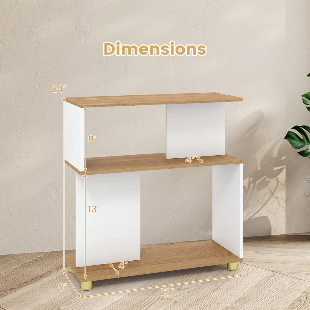 3-Tier Modern S-shaped Bookshelf with Adjustable Feet-White