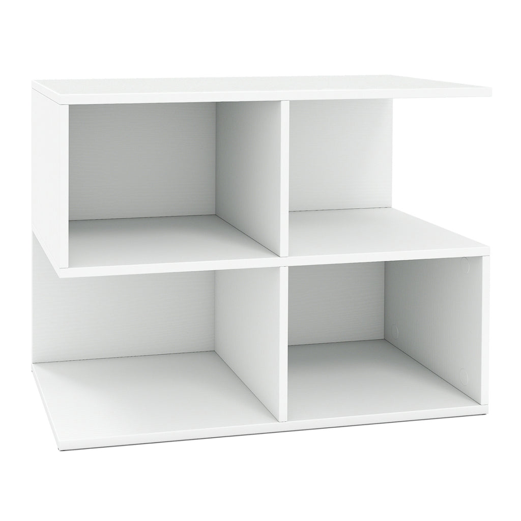 3-Tier Modern S-shaped  End Table  with 4 Storage Cubes-White