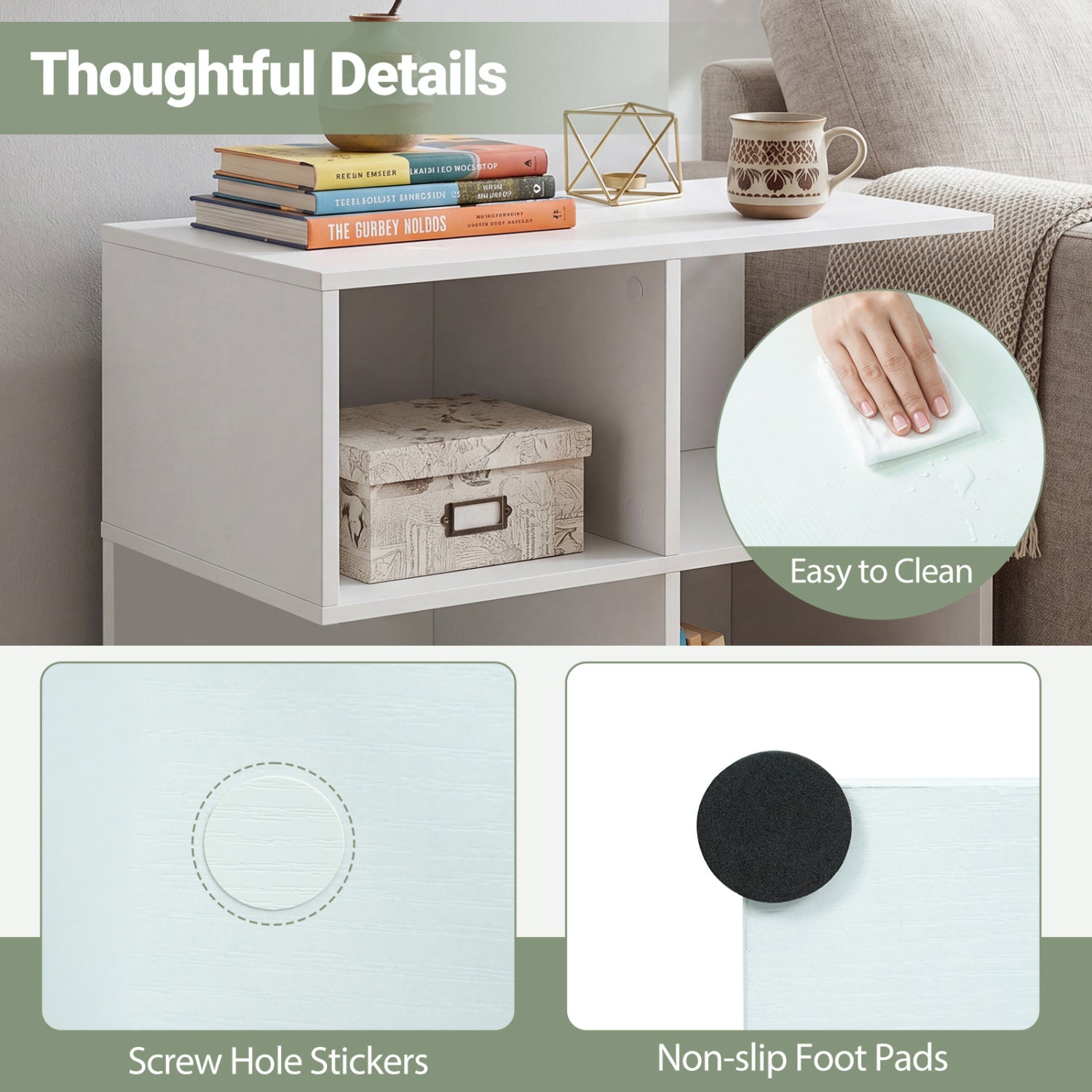 3-Tier Modern S-shaped  End Table  with 4 Storage Cubes-White