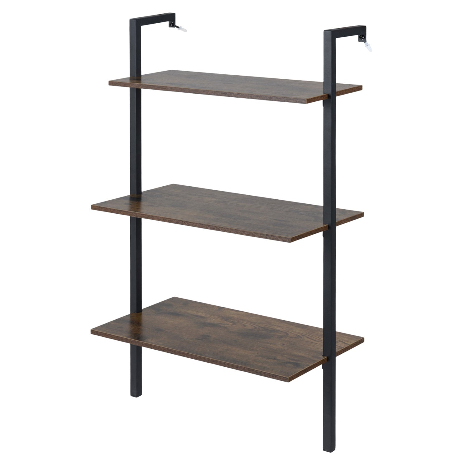 3-Tier Modern Wall Mounted Shelves Wooden Floating Shelving Unit Metal Ladder Bookshelf-Rustic Brown