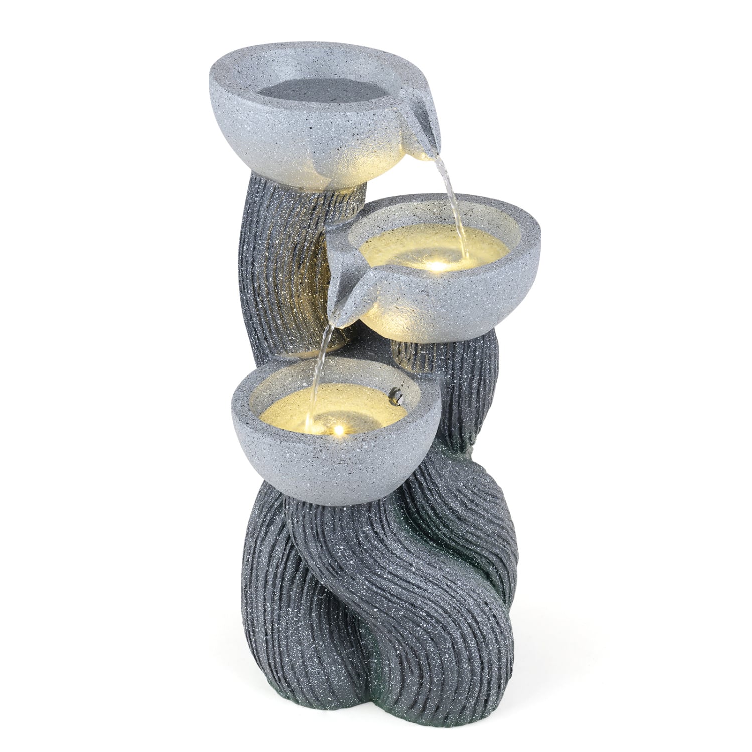 3-Tier Outdoor Water Fountain with LED Lights 18.5 Inch H for Patio Deck