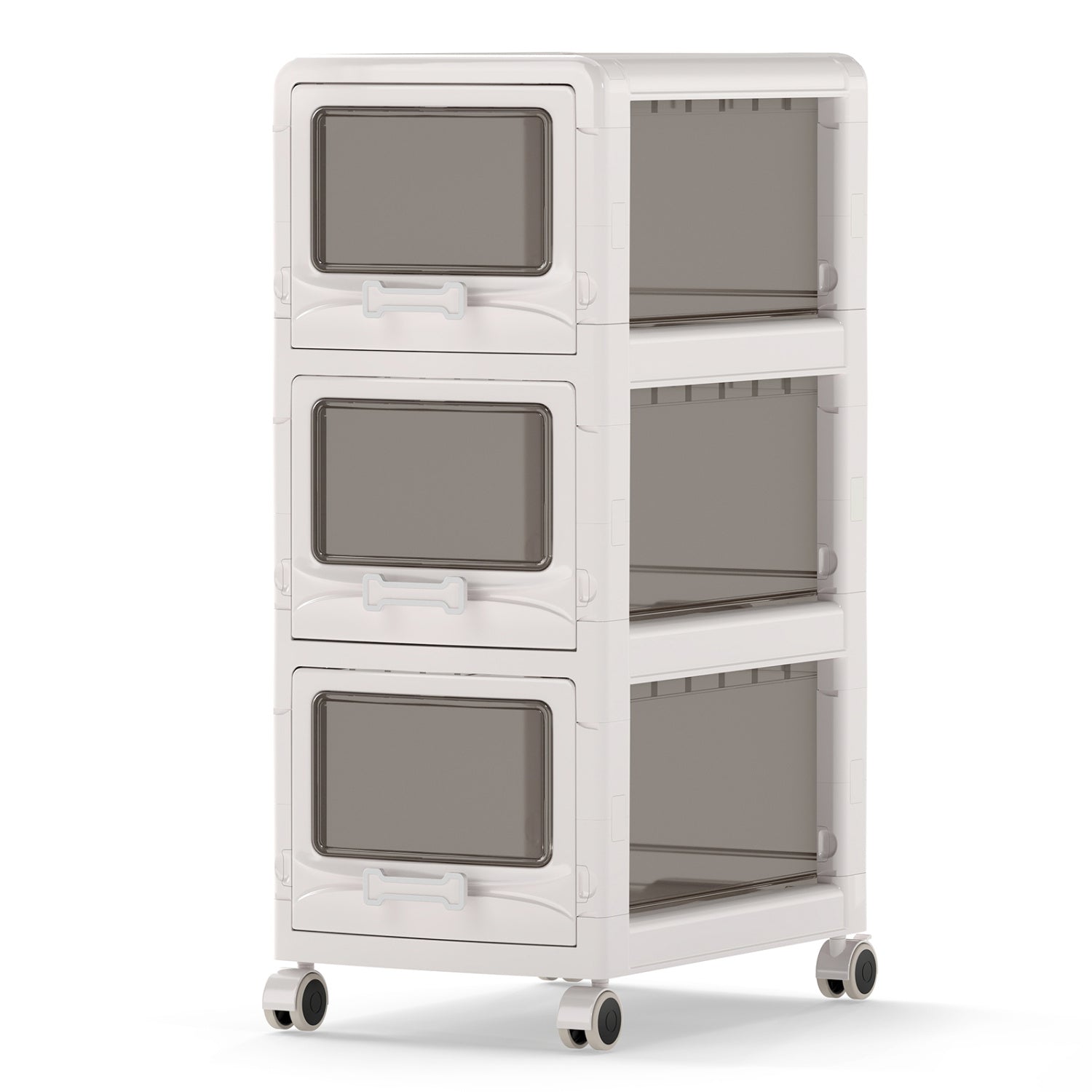 3-Tier Plastic Drawer Storage Organizer Rolling Cart with 3/4/5 Drawers and Lockable Wheels