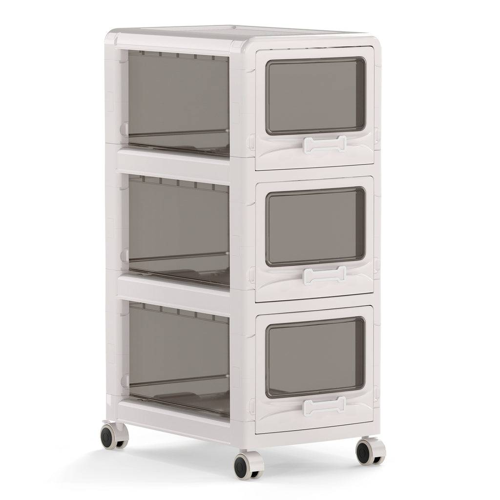 3-Tier Plastic Drawer Storage Organizer Rolling Cart with 3/4/5 Drawers and Lockable Wheels