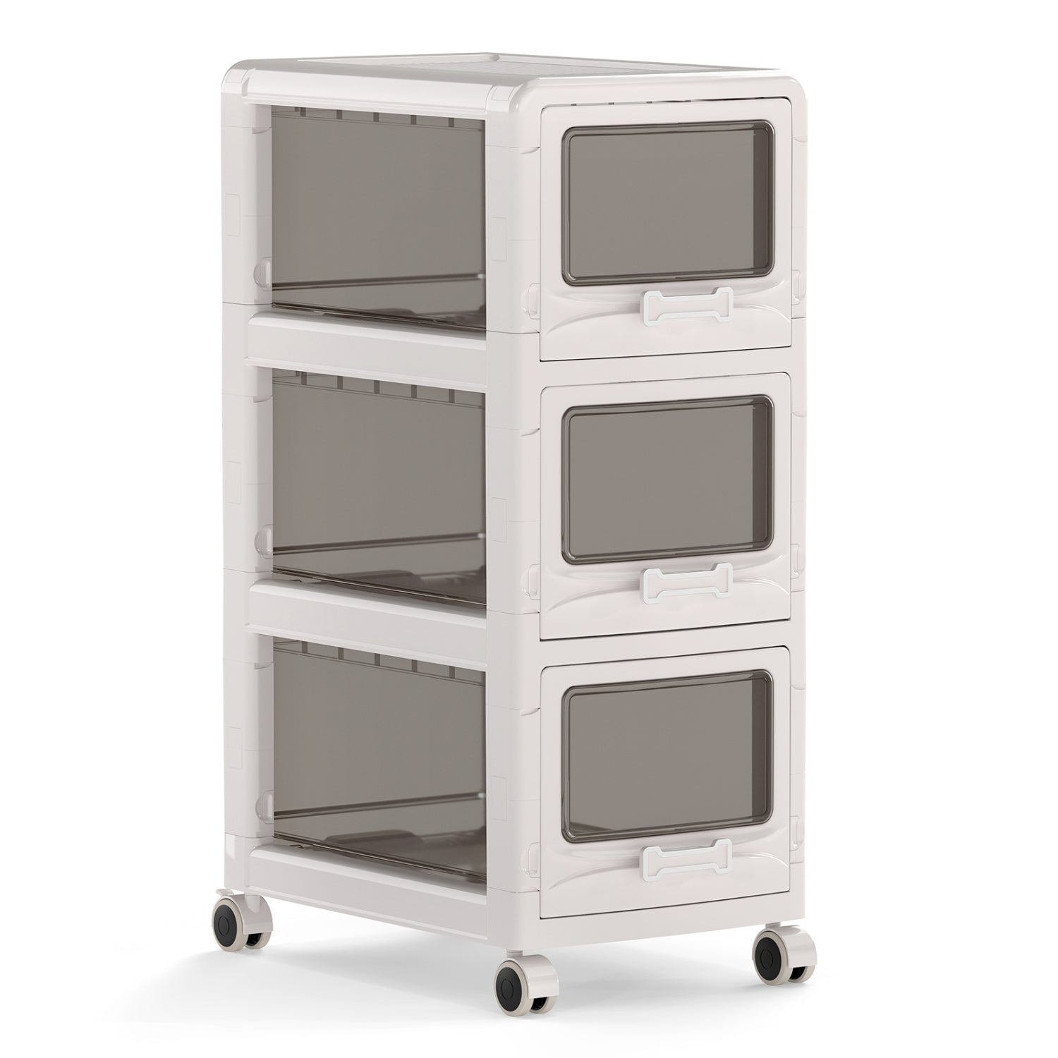 3-Tier Plastic Drawer Storage Organizer Rolling Cart with 3/4/5 Drawers and Lockable Wheels