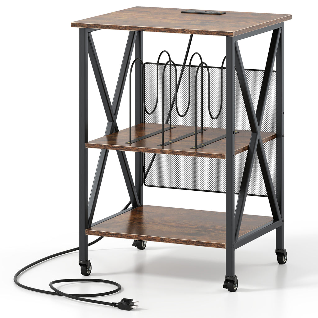 3-Tier Record Player Stand with Charging Station and Adjustable Shelf-Coffee