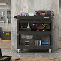3 Tier Rolling Tool Cart with Lockable Drawer for Garage and Workshop-Black