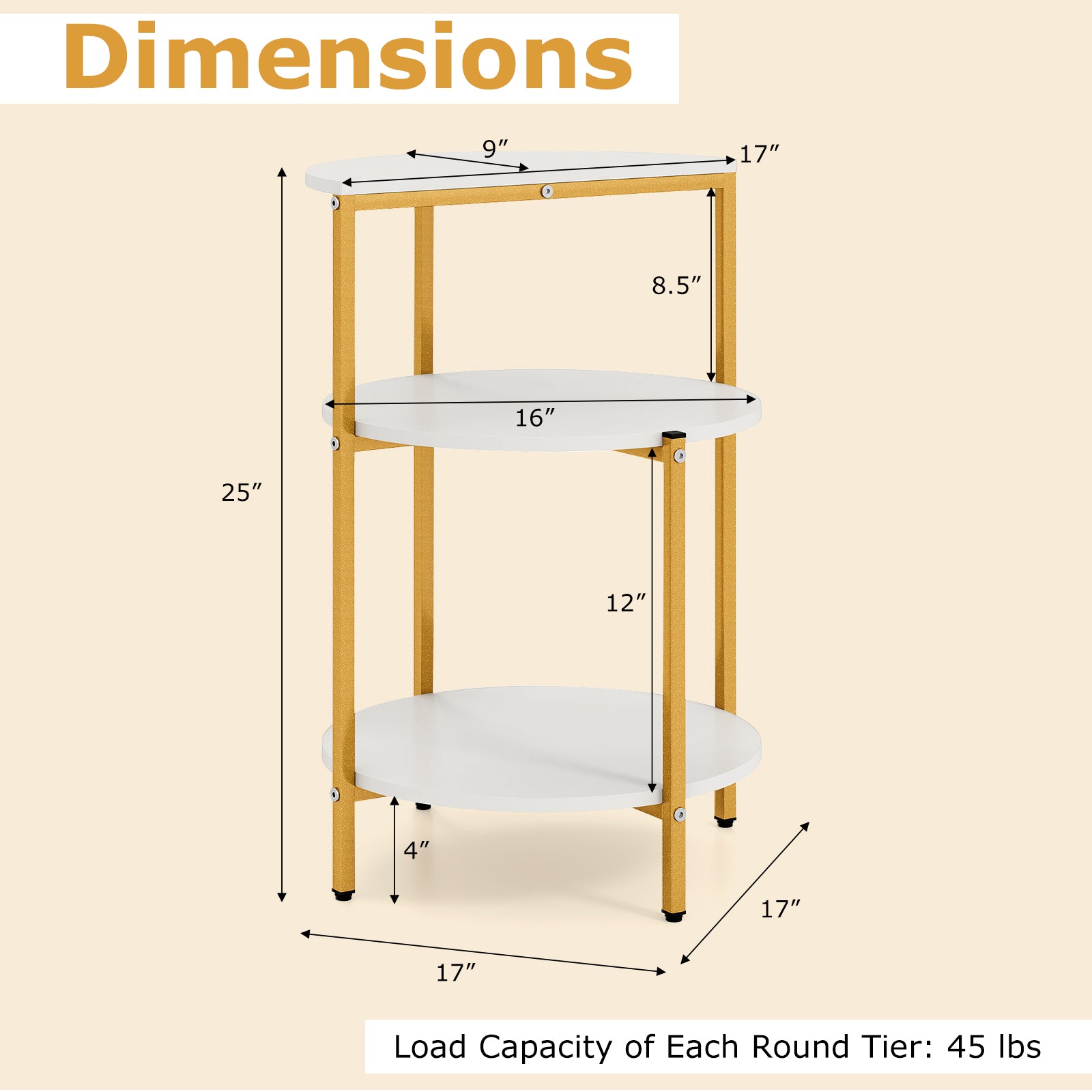 3-Tier Round End Table for Small Space and Bedroom Room-Set of 2