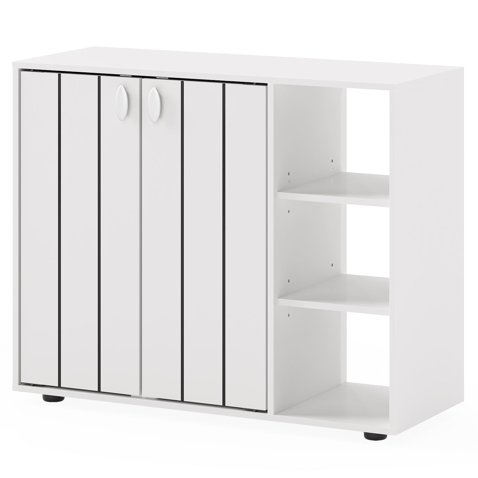 3-Tier Shoe Cabinet with Doors with Adjustable Open Shelves for Entryway-White