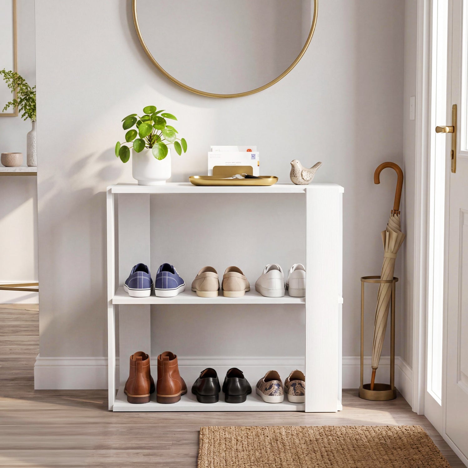3-Tier Shoe Rack Modern Shoe Organizer with Stackable Design-White