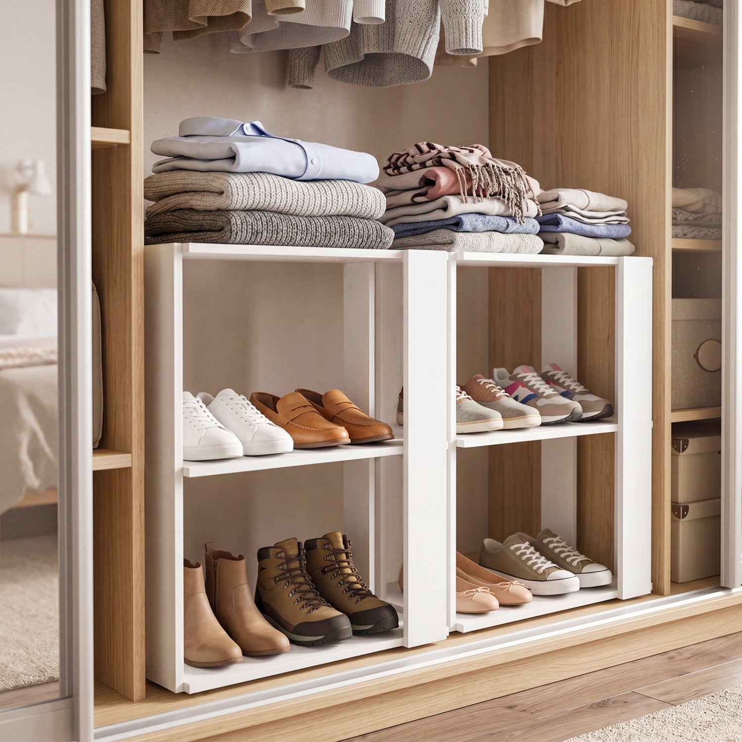 3-Tier Shoe Rack Modern Shoe Organizer with Stackable Design-White