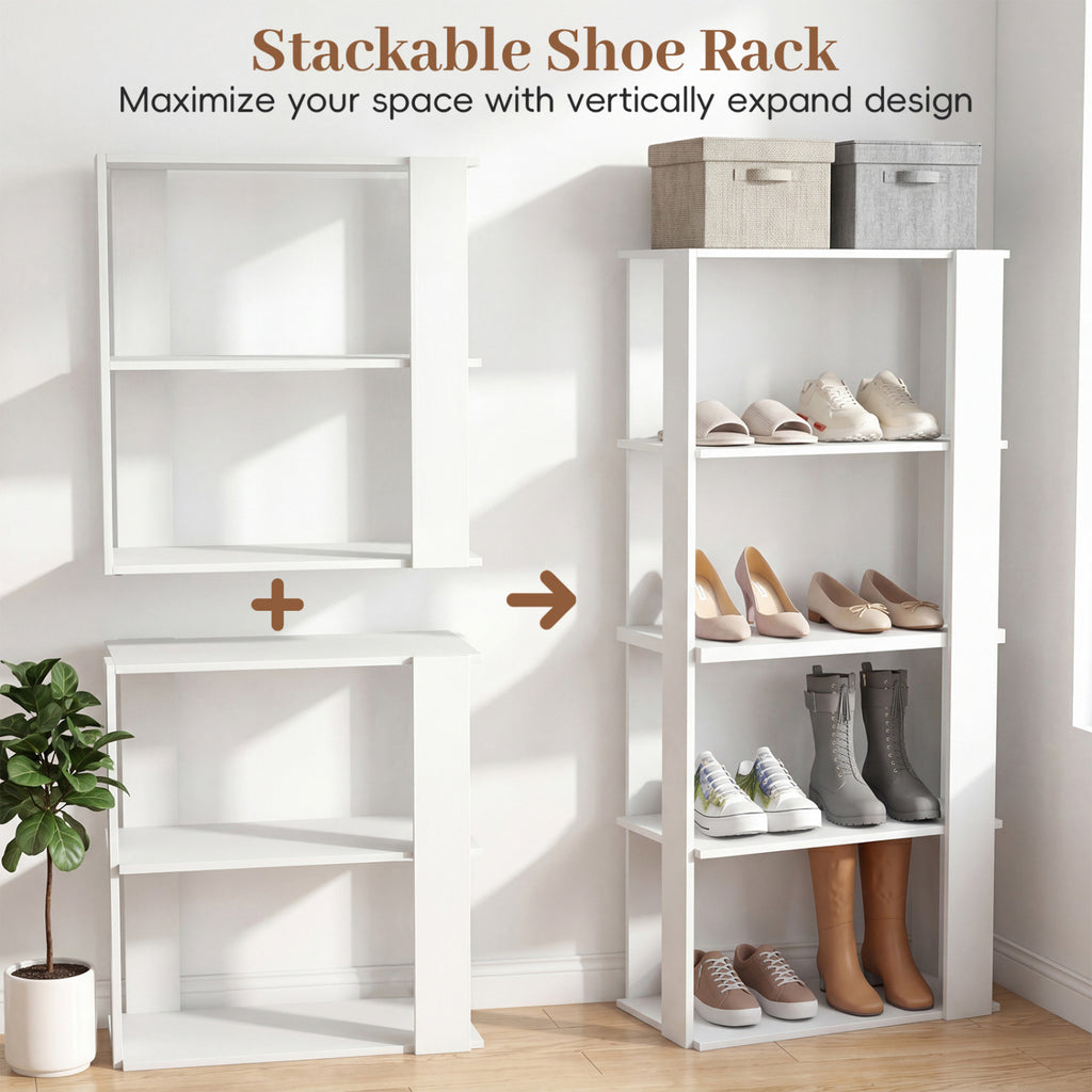 3-Tier Shoe Rack Modern Shoe Organizer with Stackable Design-White