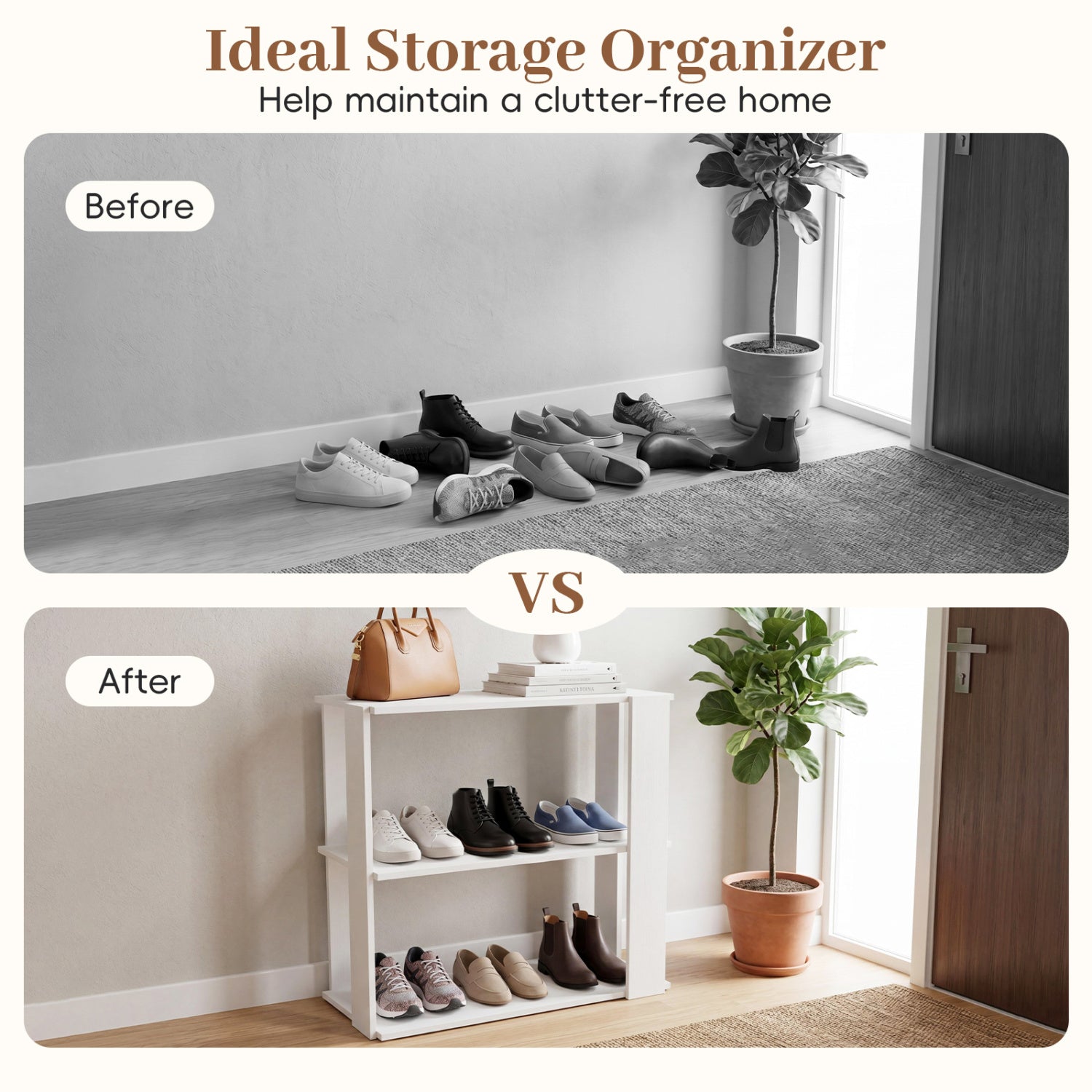 3-Tier Shoe Rack Modern Shoe Organizer with Stackable Design-White