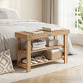 3-Tier Solid Wood Shoe Rack Bench with Slatted Shelves-M