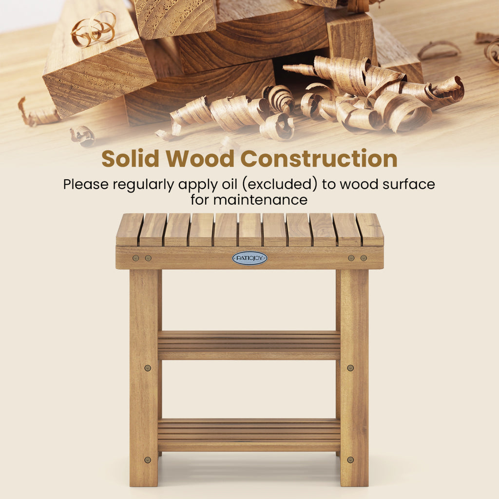 3-Tier Solid Wood Shoe Rack Bench with Slatted Shelves-S