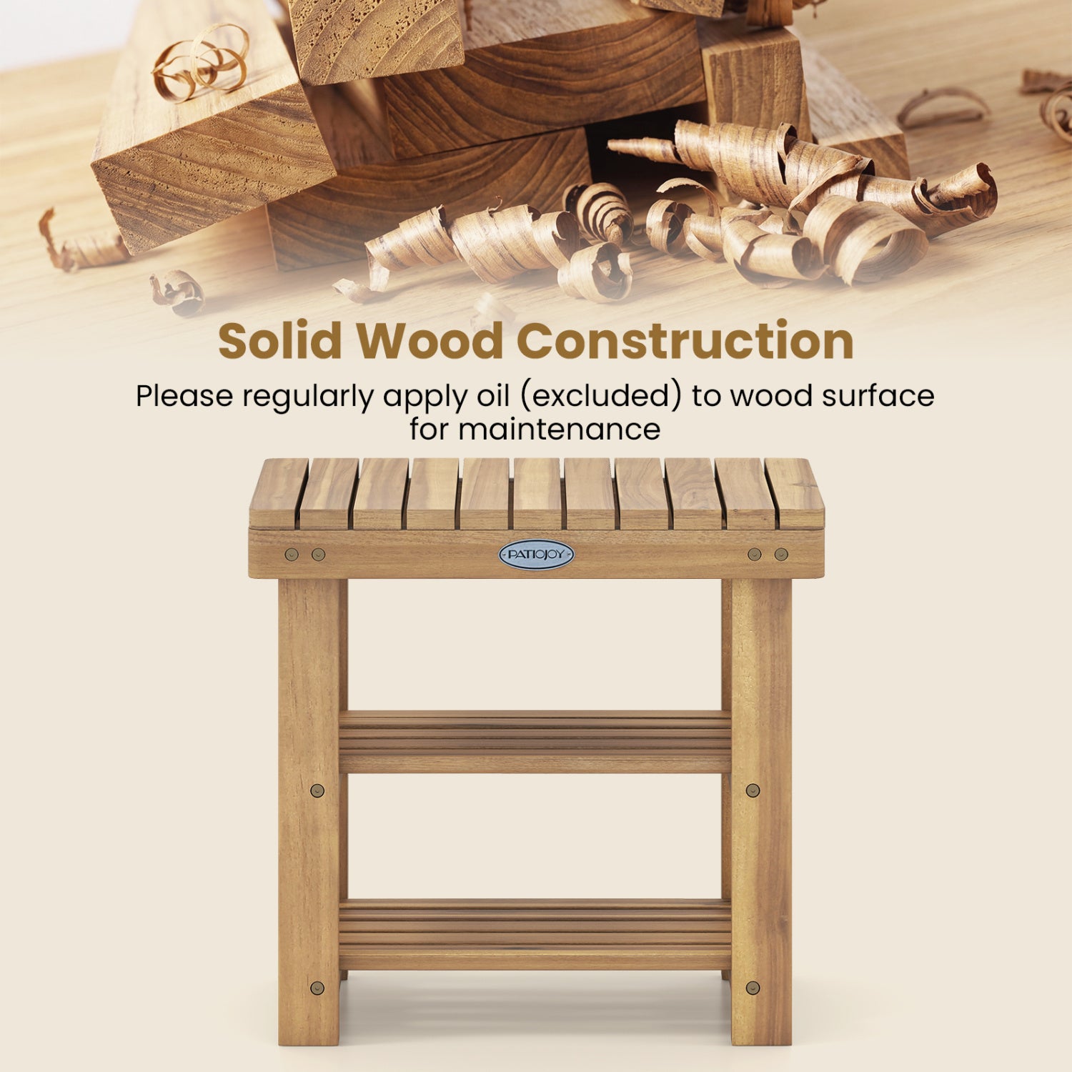 3-Tier Solid Wood Shoe Rack Bench with Slatted Shelves-S