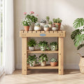 3-Tier Solid Wood Shoe Rack Bench with Slatted Shelves-S