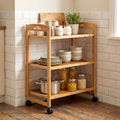 3-Tier Storage Rolling Cart Bamboo Utility Cart with 4 Universal Wheels-Natural