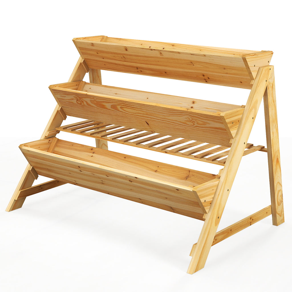 Jardinière surélevée verticale à 3 niveaux en bois avec étagère de rangement